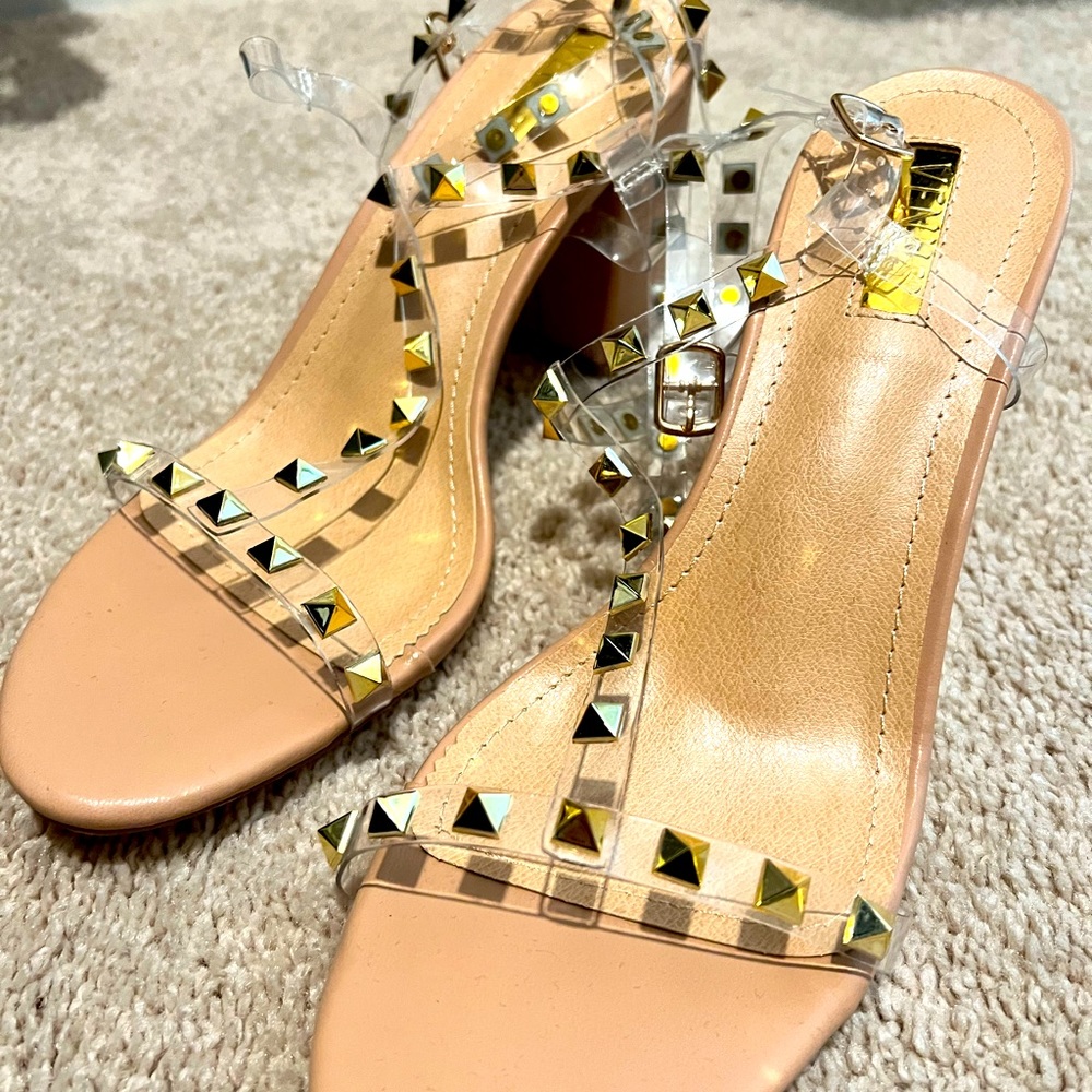 Transparent studded heels